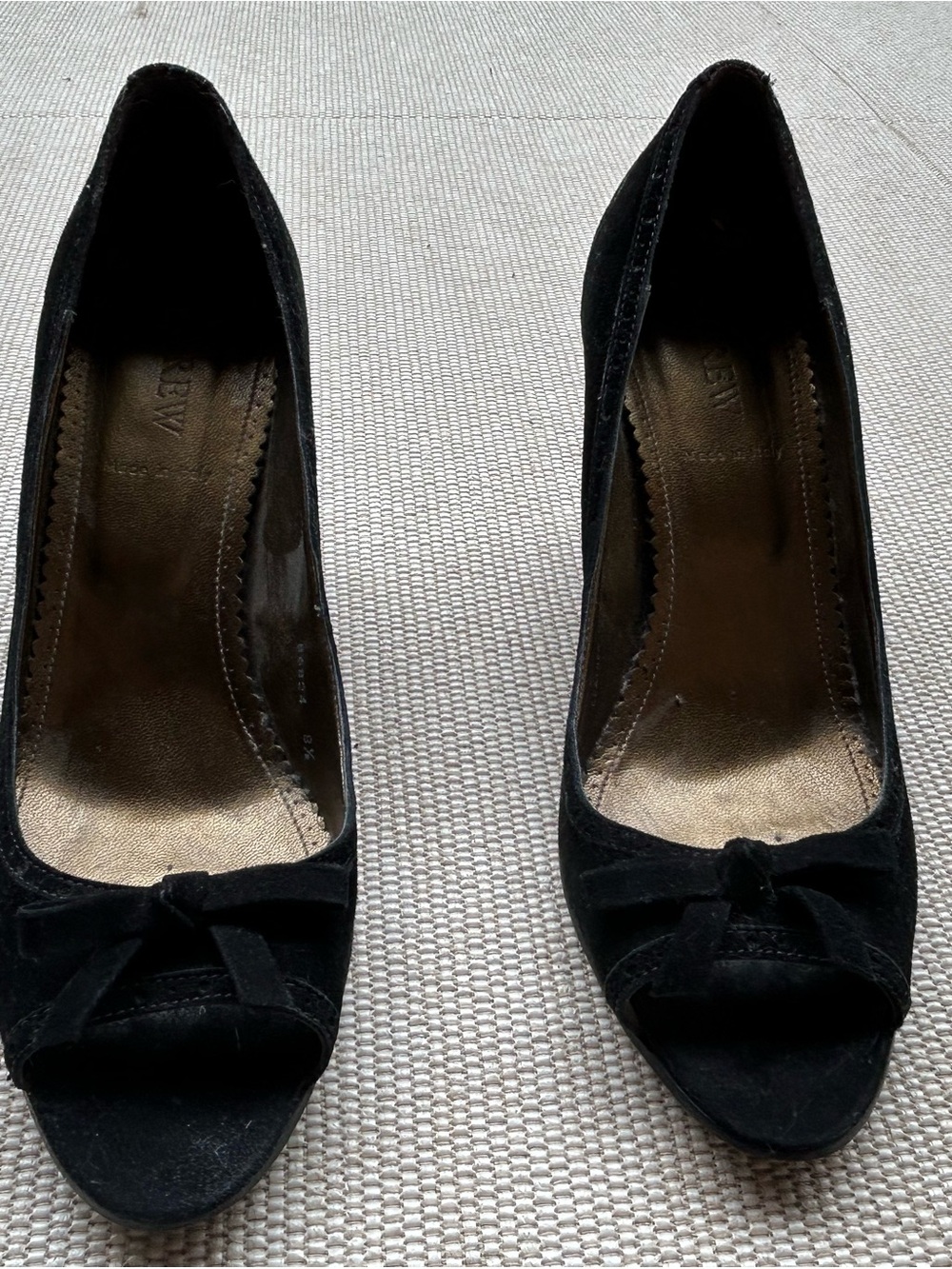 J. Crew Black Suede Peep-Toe Knot Heels